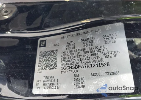 2019 Chevrolet Colorado Wt z USA, uszkodzony, nr VIN 1GCHSBEA7K1241528